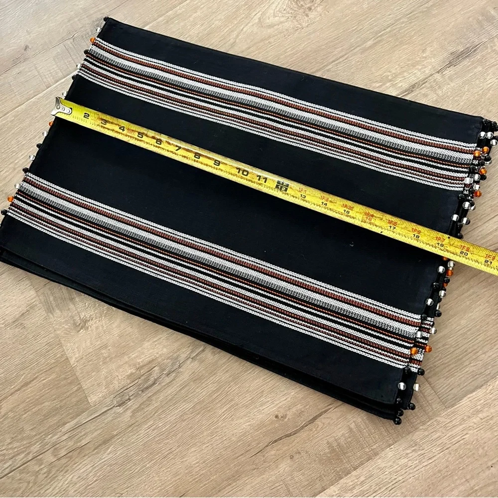 Pier One 6 pcs striped Placemats With colored Beads‎ Black/white/orange